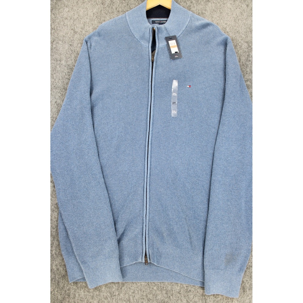 Tommy Hilfiger Mens Blue Full Zip Ribbed Cardigan Sweater 3XL Big and Tall
